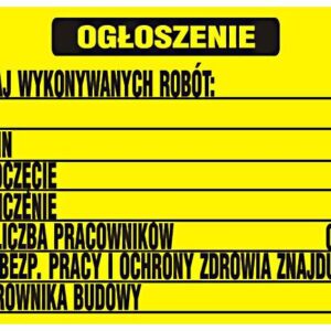 TABLICA BUDOWLANA OGŁOSZENIE BIOZ 700*500MM - TAB 70*50